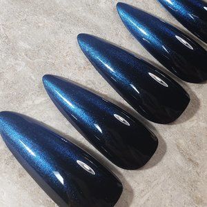 Custom Gel Press on nails fall ombre black blue sparkle fade